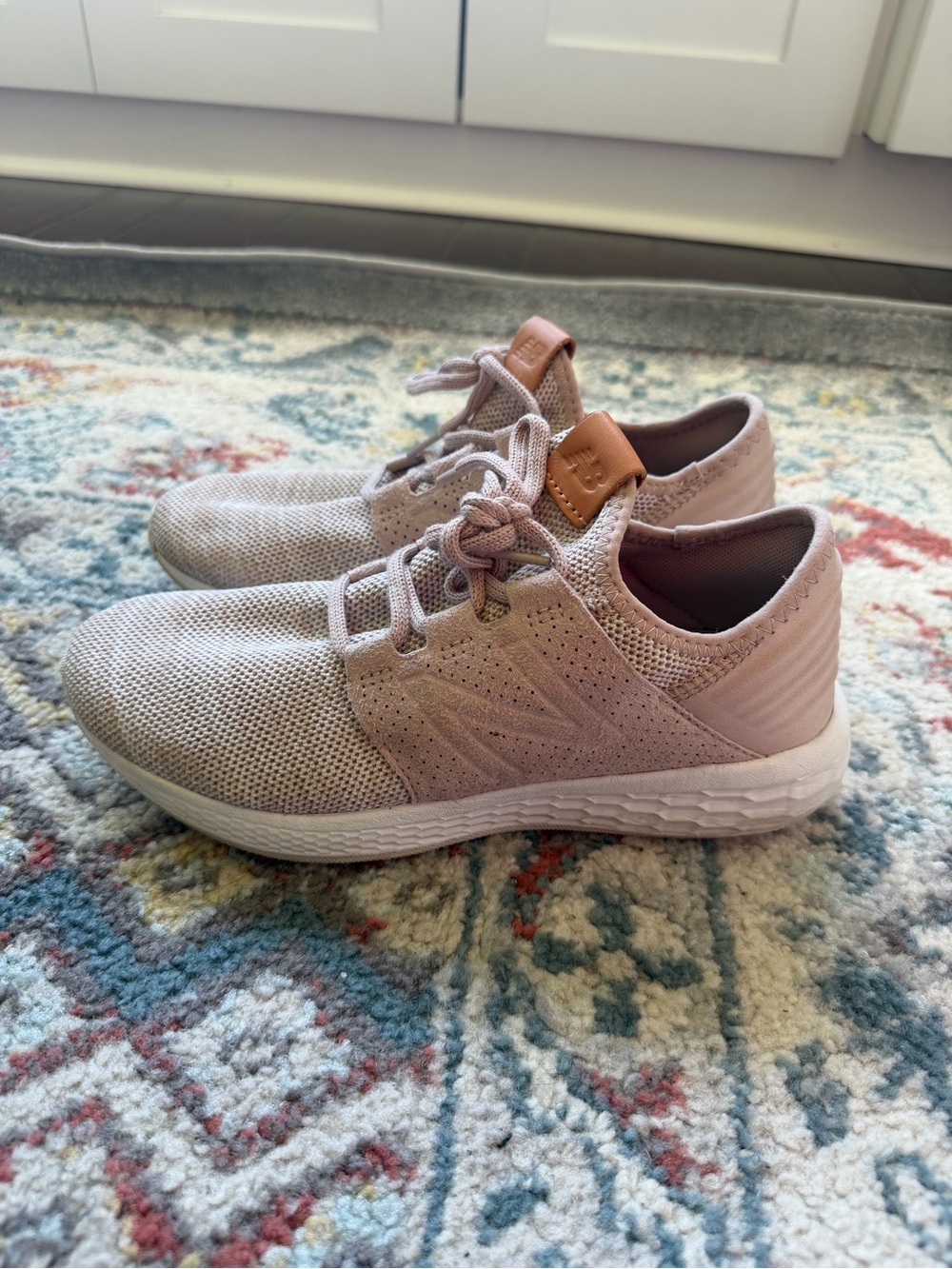 New Balance Women's Pale Pink Knit Athletic Sneakers